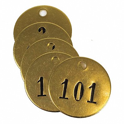 Numbered Tag Brass 1 1/2in H PK25