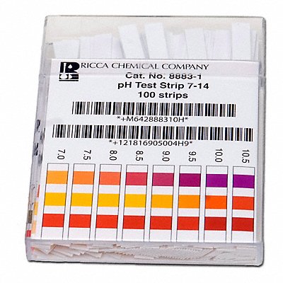 pH Test Strips 4 in L 7 to 14 pH PK100