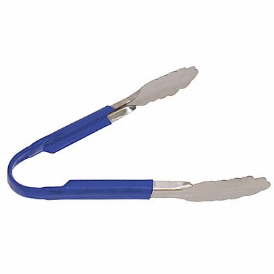 Uncoated Scalloped Tongs 10 in L SS Blue