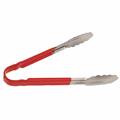 Uncoated Scalloped Tongs 10 in L SS Red