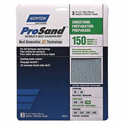 Sandpaper Sheet 11 in L 9 in W PK3