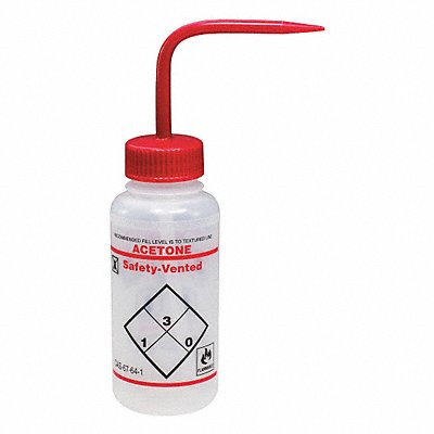 Wash Bottle Std 8 oz Acetone Red PK3