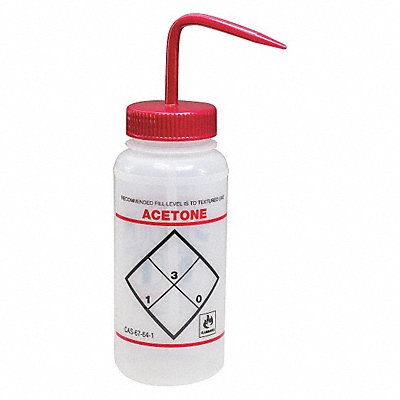 Wash Bottle Std 16 oz Acetone Red PK6