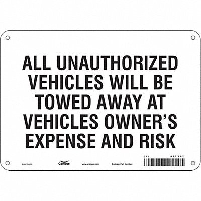 Vehicles Will Be Towed Sign White 7 x10 