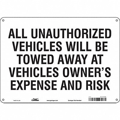 Vehicles Will Be Towed Sign White 10x14 