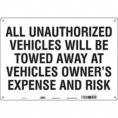 Vehicles Will Be Towed Sign White 14x20 