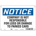 Parking Lot Damage Sign 7 x 10 