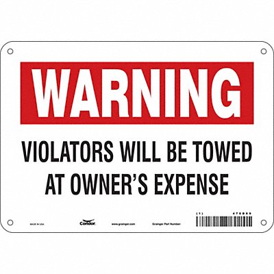 Vehicles Will Be Towed Sign 7 x 10 