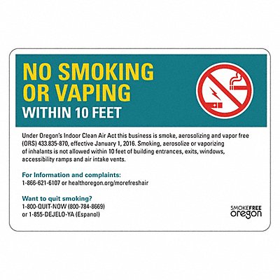 No Smoking Sign 10inx14in Aluminum