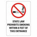 No Smoking Sign 10 inx7 in Plastic