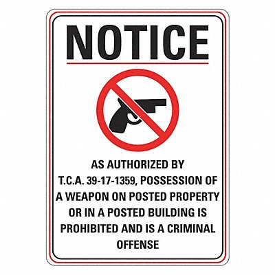 Rflctv Weapons Notice Sign 14x10in Alum