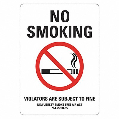 No Smoking Sign 14 inx10 in Plastic
