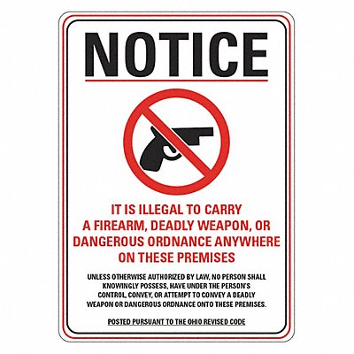 Rflctv Weapons Notice Sign 14x10in Alum
