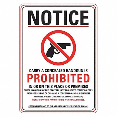 Rflctv Weapons Notice Sign 14x10in Alum
