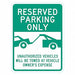 Reserved Parking Sign 24 x 18 