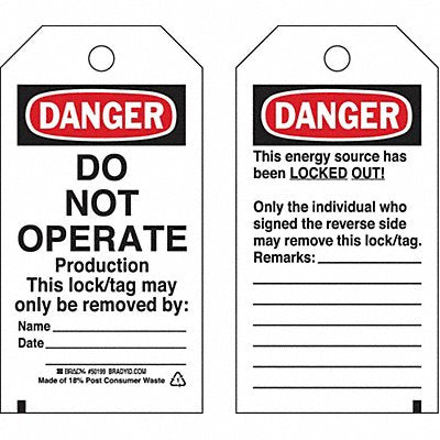 Lockout Tag 5-3/4 H x 3 W Polyester