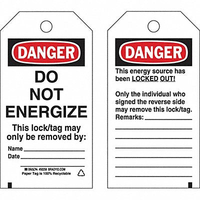 Lockout Tag 5-3/4 Hx3 W Polyester PK25