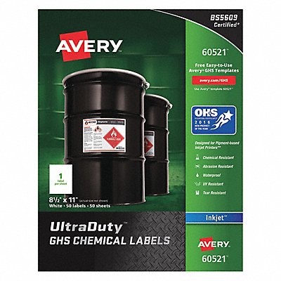 Chem Label 8-1/2 W x 11 H 50 Labels PK50