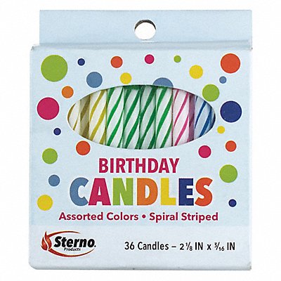 Birthday Candles 2 1/4 L Assorted PK36