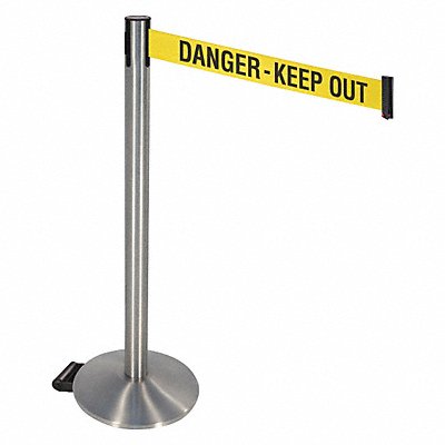 Barrier Post Gray w/Wheels Ylw/Blk Text