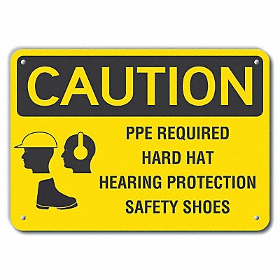 Rflct PPE Caution Sign 7x10in Aluminum