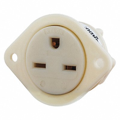 Flanged Receptacle Wht 15A Nylon 1.5 HP