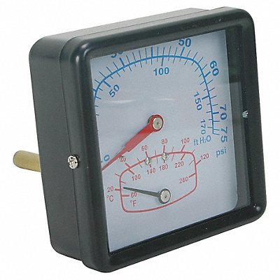 Boiler Gauge Square 0-75 PSI 60 to 260 F