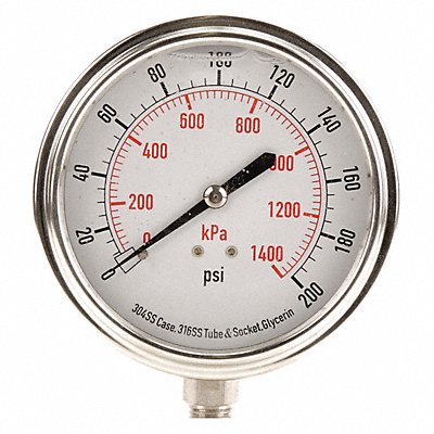 D1368 Pressure Gauge Liquid Filled 3-1/2 In