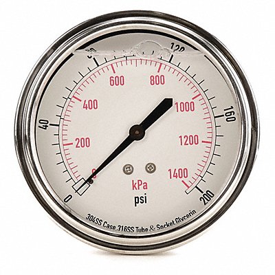 D1369 Pressure Gauge Liquid Filled 3-1/2 In