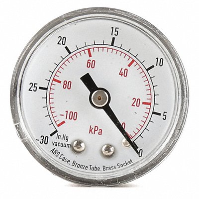 D1335 Vacuum Gauge 30to0 in Hg Vac -100to0 kPa