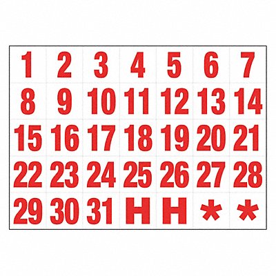 Calendar Dates/1-31 White/Red