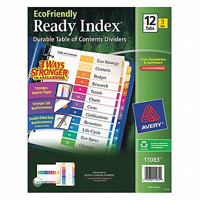 Index Ri12Tab Toc Rcy3 Assorted PK3