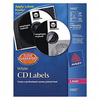 Laser Labels Cd/Dvd White PK40