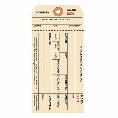 Inventory Tags Stub 6 1/4x3 1/8 PK1000