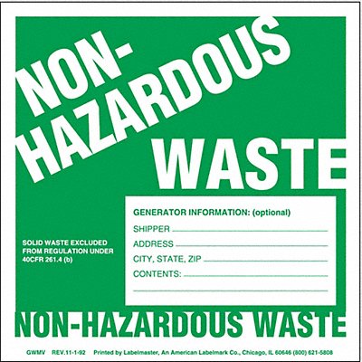 Non-Hazard Waste Label w/Gen Vinyl PK100