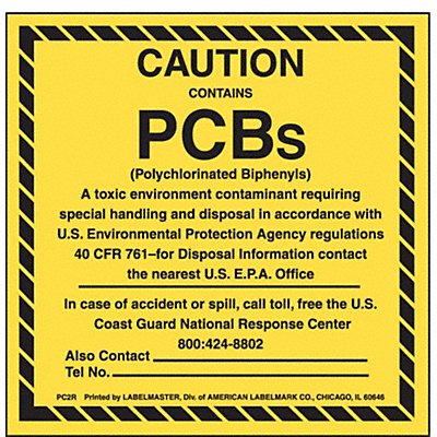 Caution Contains PCBs Label 6 x6 PK50