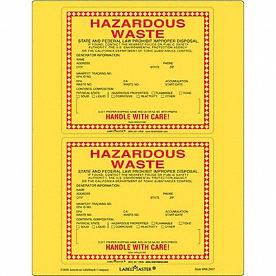 California Waste Label Paper 6 x5 PK25