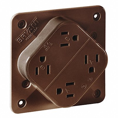 Receptacle Brown 15A Back/Side 125VAC