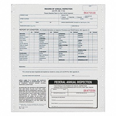 Vehicle Inspection Form Carbonless PK10