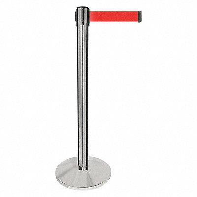 Barrier Post w/Belt Silver Post Red Belt