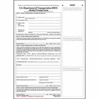 US DOT Alcohol Testing Form White PK10