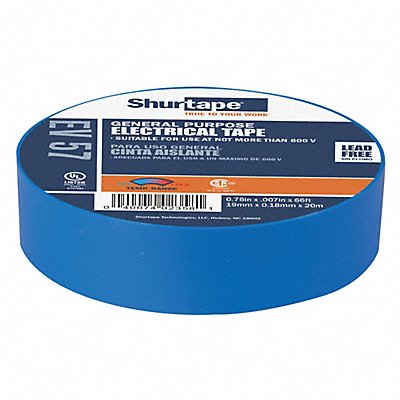 Elec Tape 66 ft Lx3/4 in W 7 mil Blue