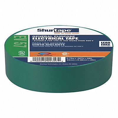 Elec Tape 66 ft Lx3/4 in W 7 mil Green