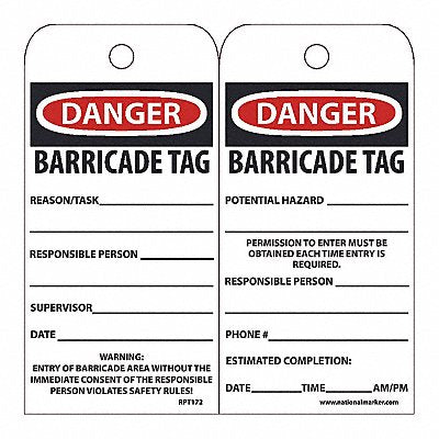 Danger Barricade Tag PK25