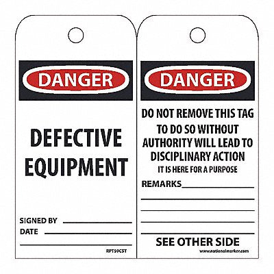 Danger Defective Equipment Tag PK25