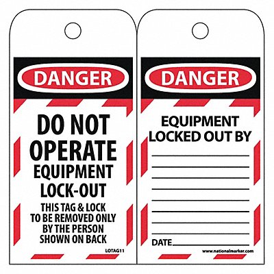 Danger Do Not Operate Equipment Tag