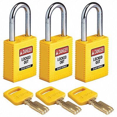 Lockout Padlock Nylon Ylw 1/2 W PK3