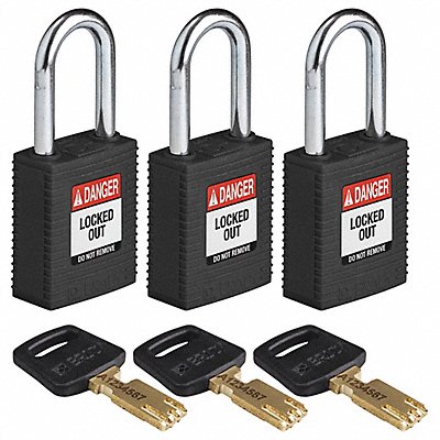 Lockout Padlock Nylon Blk 1/2 W PK3