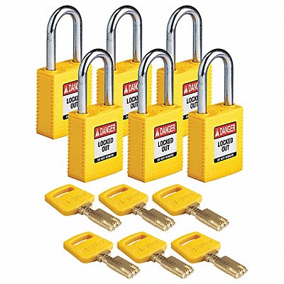 Lockout Padlock Nylon Ylw 1-13/16 H PK6