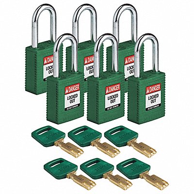 Lockout Padlock Nylon Grn 6 Keys PK6